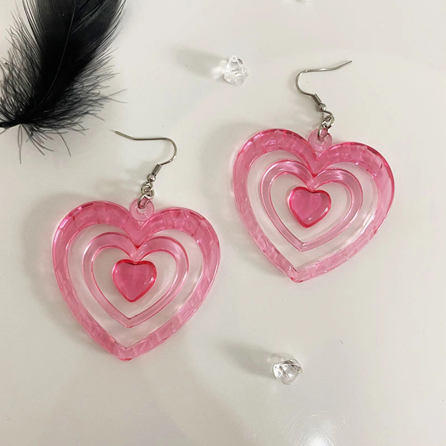 Women Heart Dangle Earrings Elegant Barbie Drop Earrings Jewelry