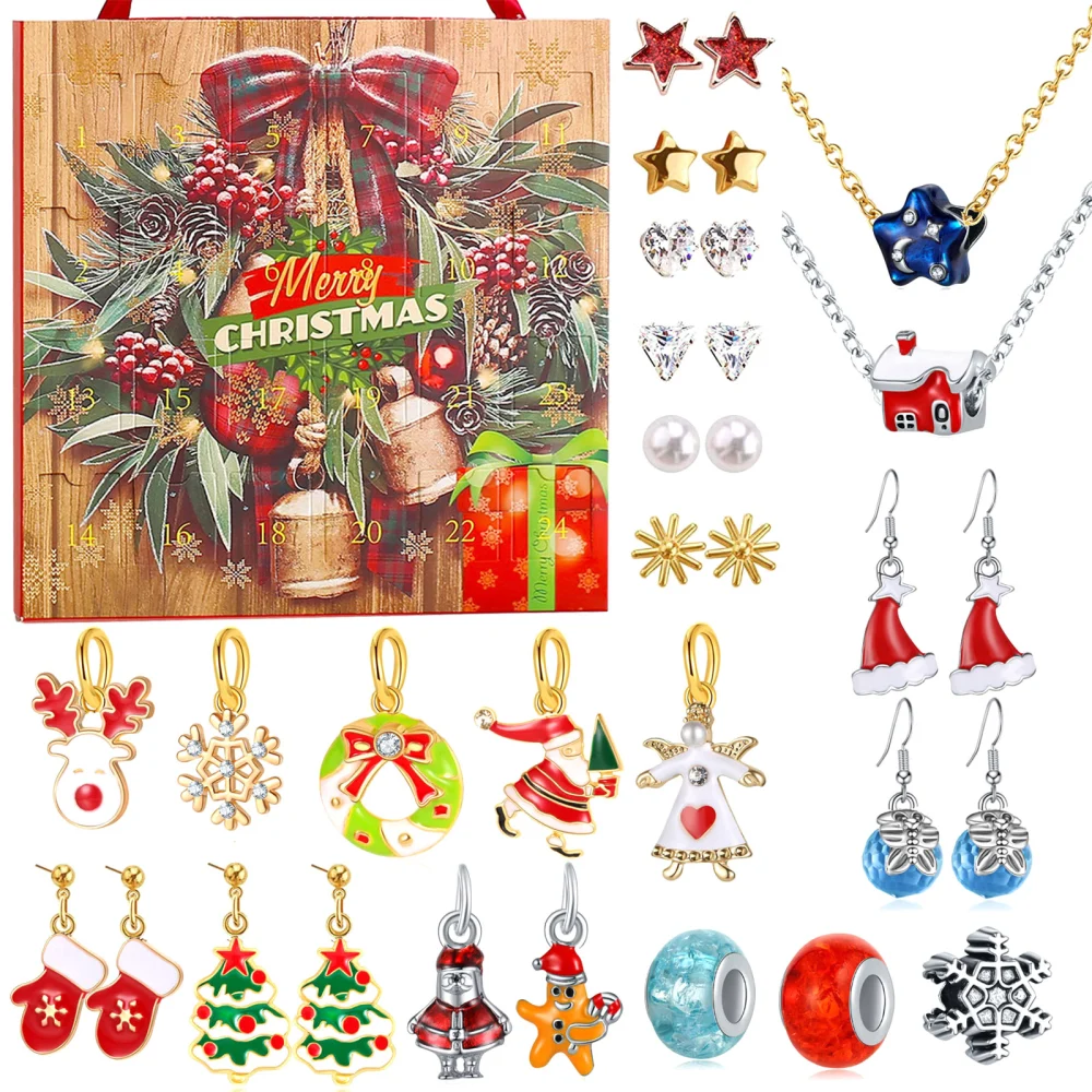 Advent Calendar Jewelry Set Countdown Blind Box Earrings Necklaces