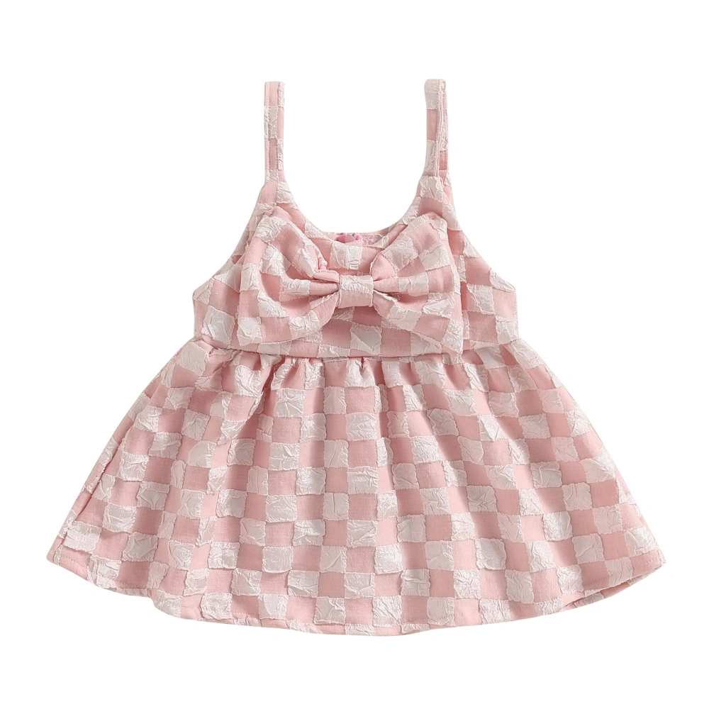 Baby Girl Slip Dress, Spaghetti Straps Plaid Bowknot A-line Dress