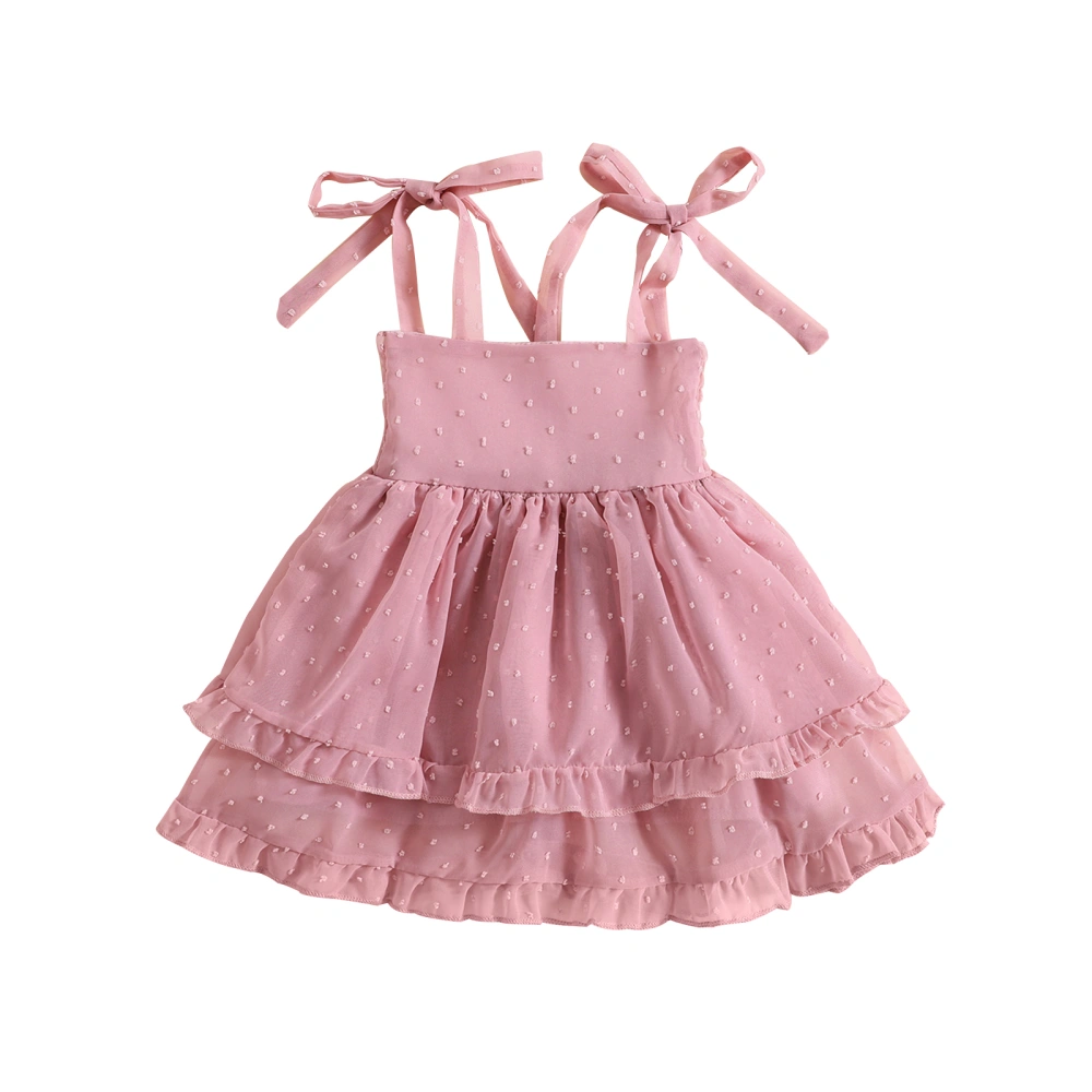 Girls Princess Dress Ruffle Hem Swiss Dot Bandage A-Line Party Dress