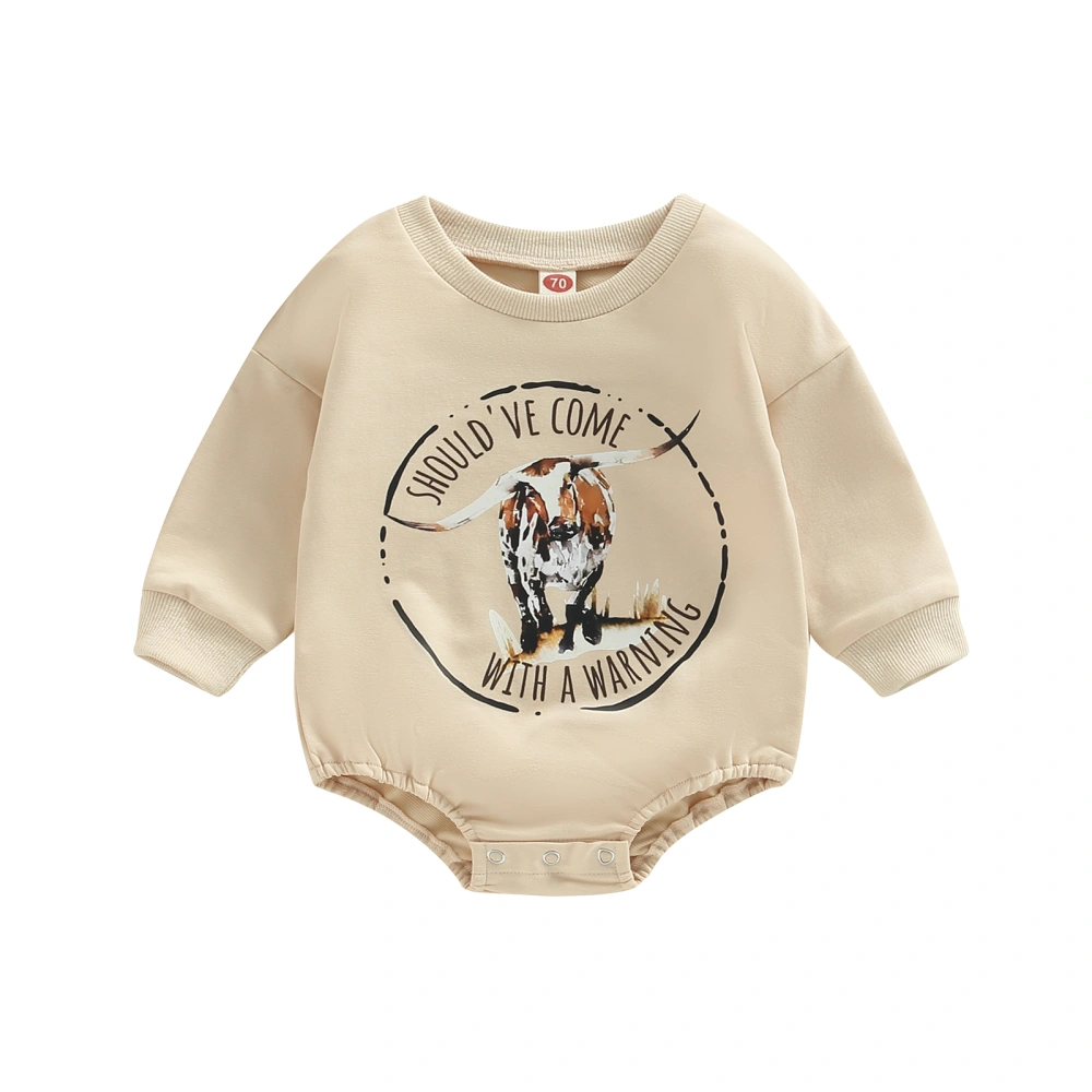 Baby Girls Spring Long Sleeve O Neck Letter Cattle Print Playsuit