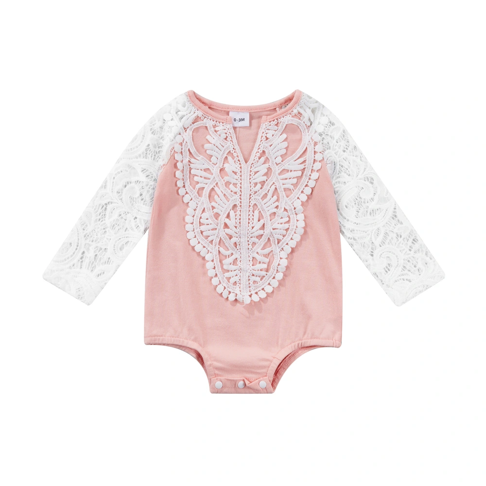 Newborn Baby Lace Patchwork Bodysuit, V-Neck Crotch Buttons Romper