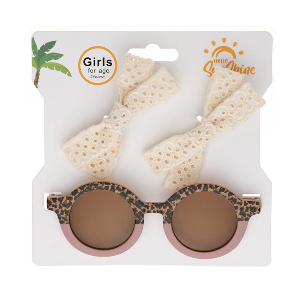 Baby Kids Girl Sunglasses Set, Round Glasses with Bowknot Hair Clip