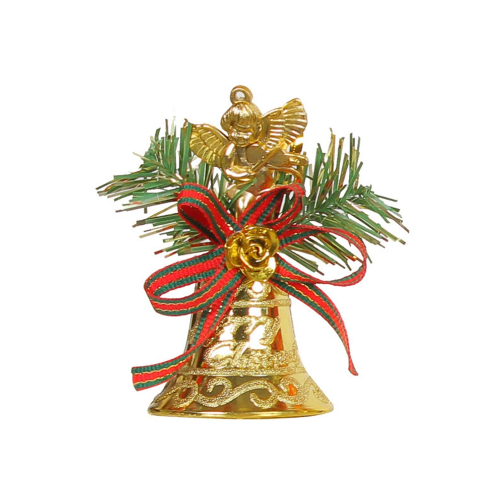 Christmas Golden Bell with Red Ribbon, Christmas Bow DIY Pendant Bell