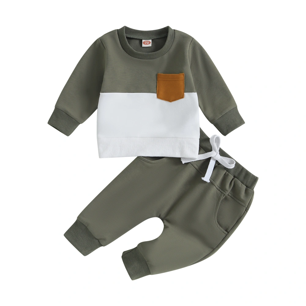 Baby 2Pcs Fall Outfits Contrast Color Pullover Tops and Pants Set