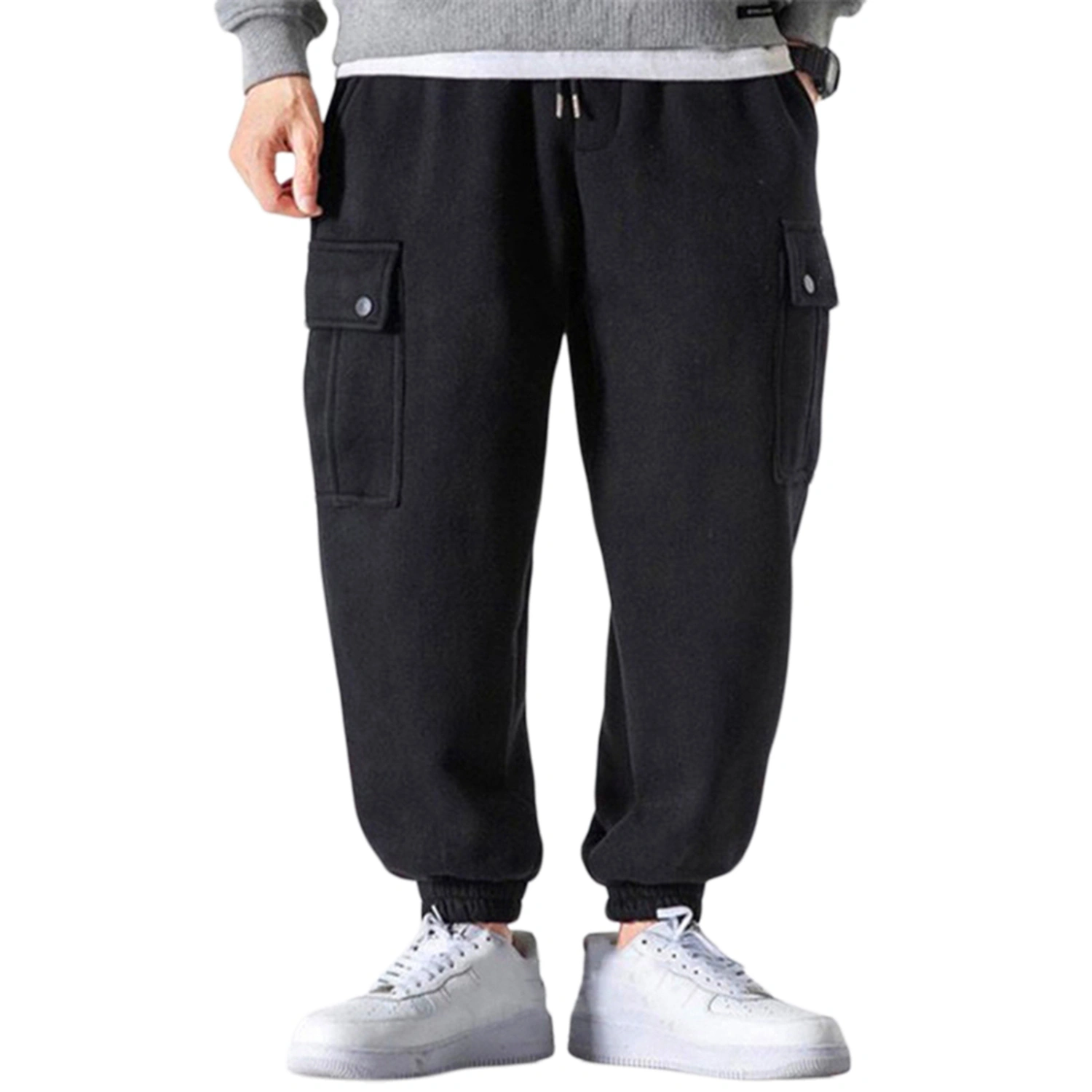 Men Jogger Pants Drawstring Workout Cargo Sweatpants with Side Pockets