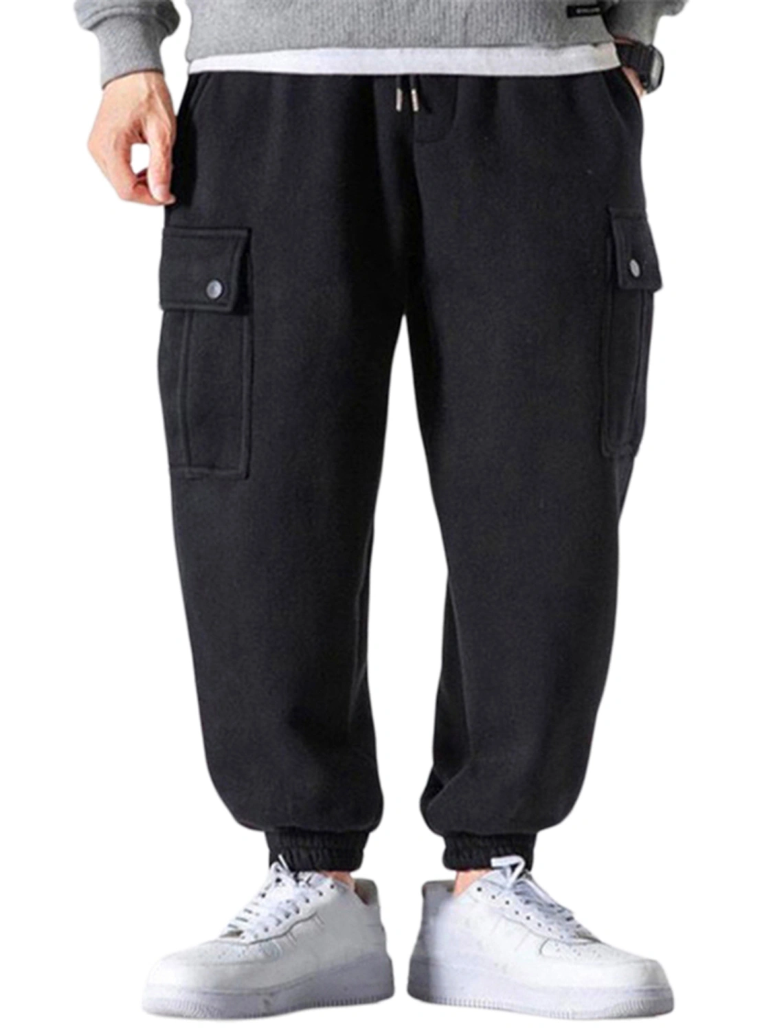 Men Jogger Pants Drawstring Workout Cargo Sweatpants with Side Pockets