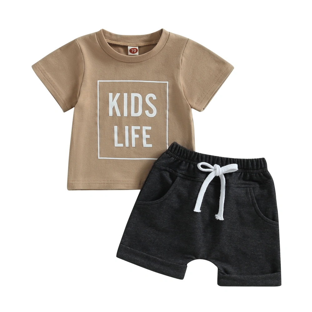 Baby Boy Summer Outfits, Letter Pattern T-Shirt + Rolled Cuff Shorts