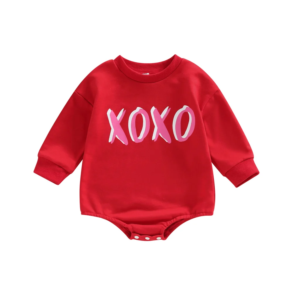 Valentine's Day Toddler Baby Rompers Letter Print Long Sleeve Jumpsuit