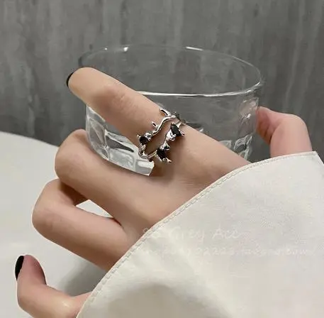 Open Rings for Women Flower Leaf Vine Rings Punk Style Adjustable Ring