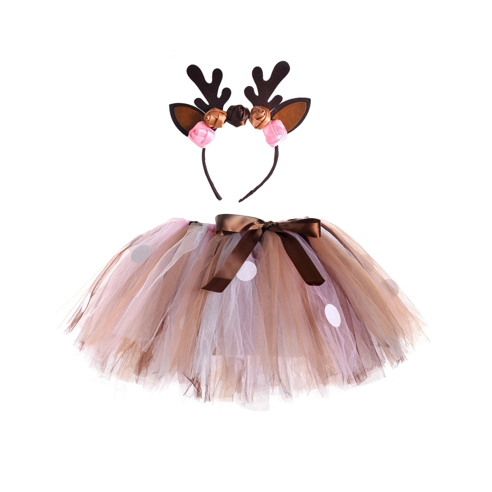 Girl’s Reindeer Tutu Skirt, Animal Tutu Skirt with Antler Headband Set