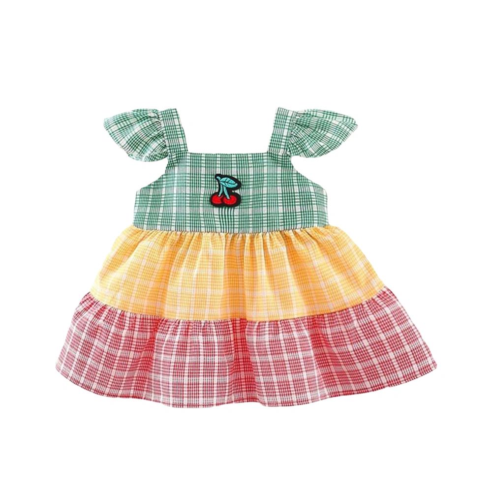 Baby Girl A-line Dress, Fly Sleeve Contrast Color Plaid Cherry Dress