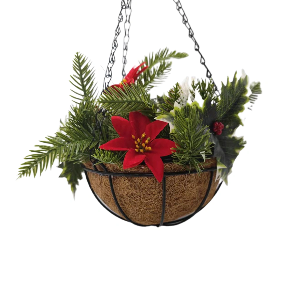 Christmas Hanging Pots, LED Flowers & Leaves Chain Hanging Basket