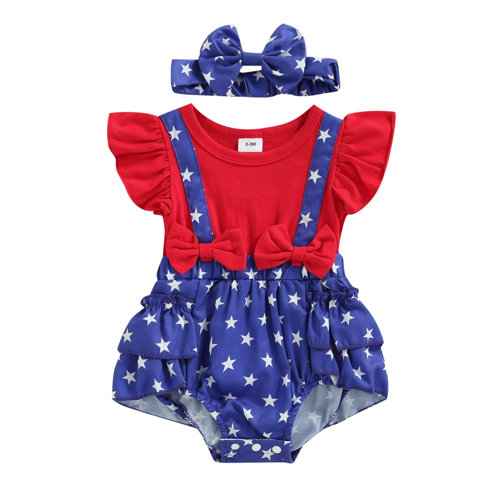 Girls Independence Day Star Print Fly Sleeves Romper and Headdress