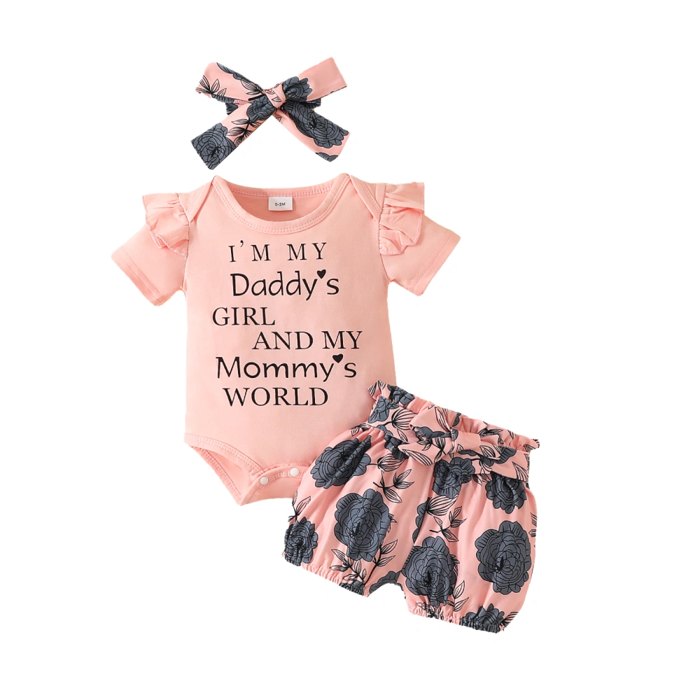 Baby Girls Jumpsuit Outfit Letter Print Romper and Shorts Headband 