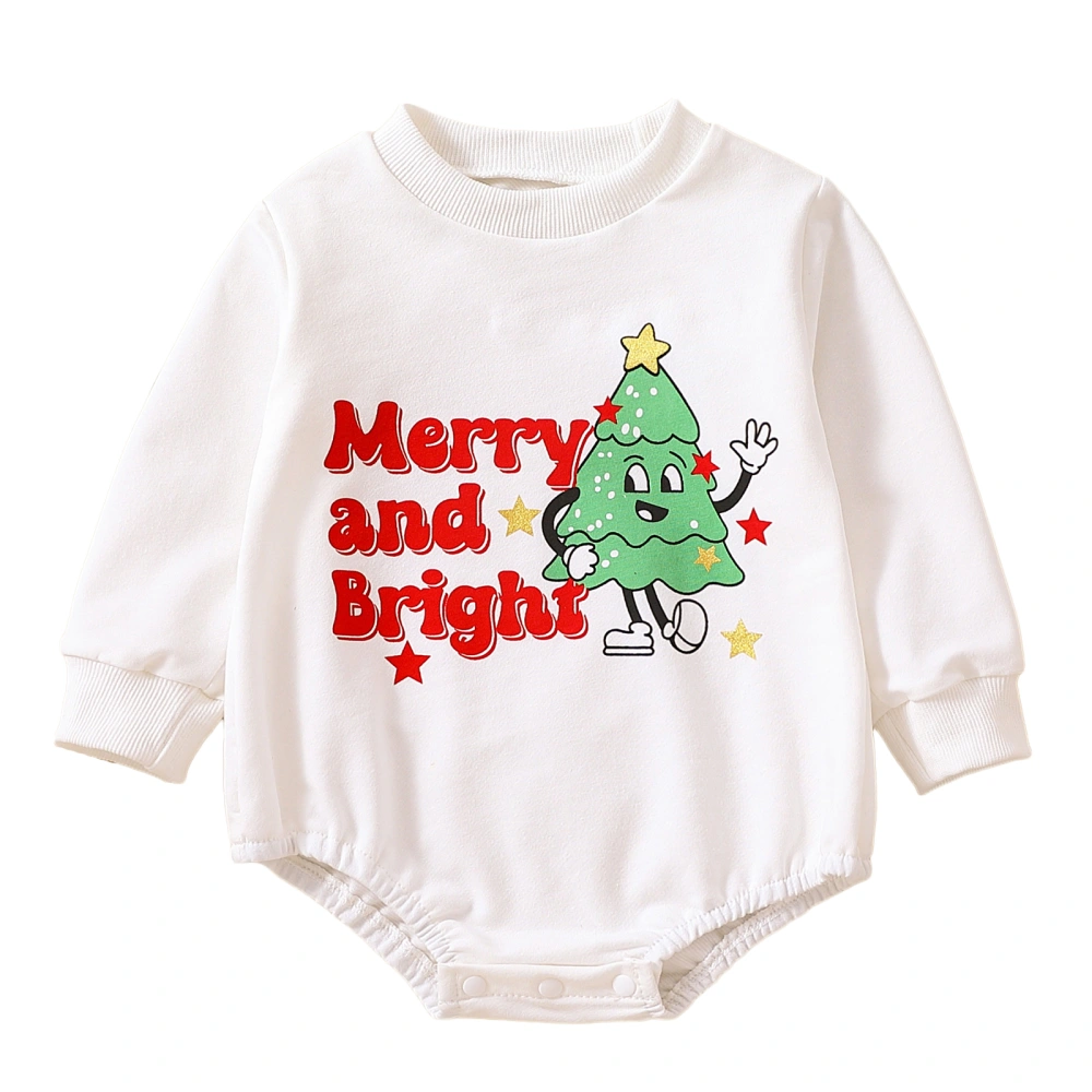 Baby Romper, Long Sleeve Round Neck Christmas Tree Print Bodysuit