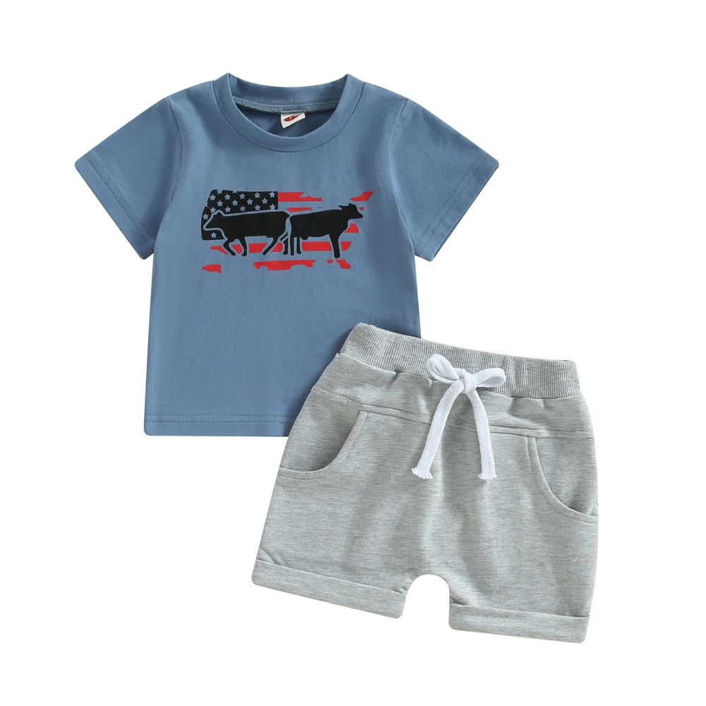 Baby Boys Shorts Set, Short Sleeve Cow/Horse Print T-shirt with Shorts