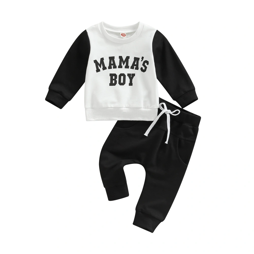 Baby Boys 2Pcs Fall Outfits, Letter Tops and Rope Front Pants Set