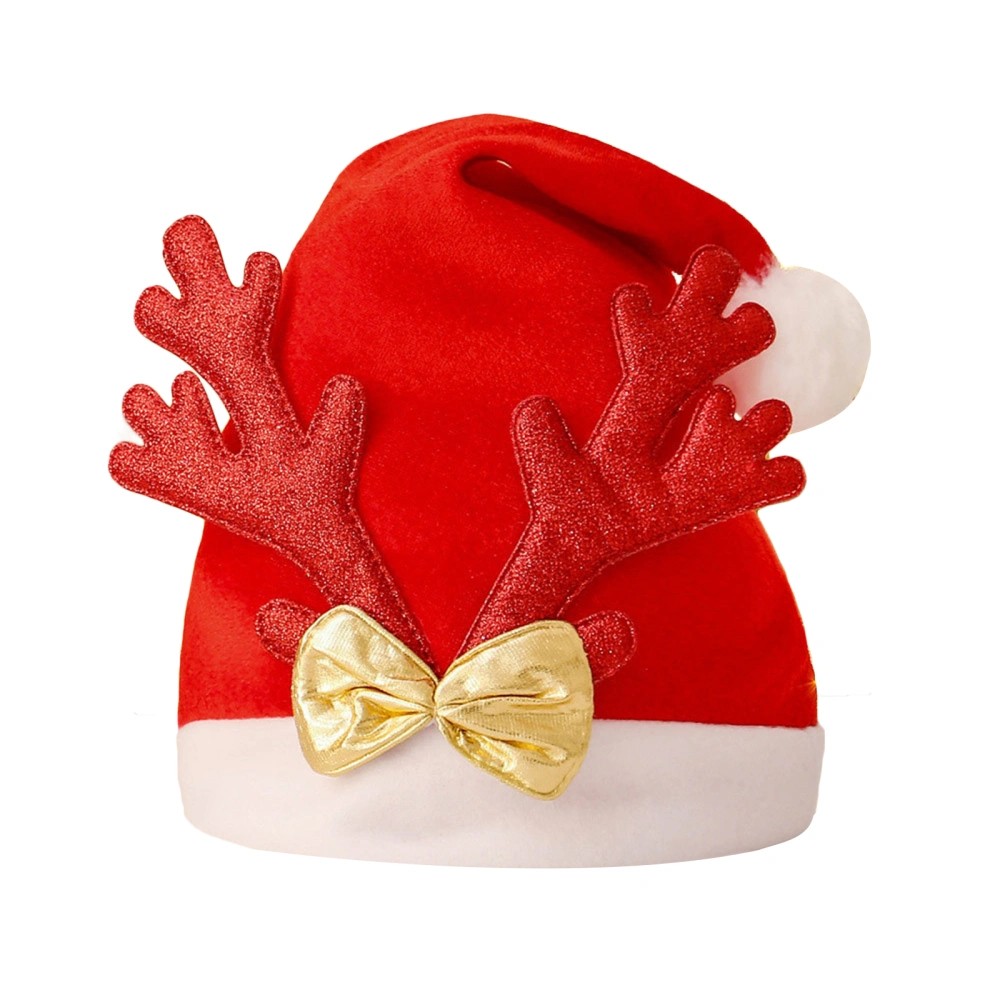 Unisex Christmas Santa Hat, Fleece Antler Decors Santa Claus' Cap