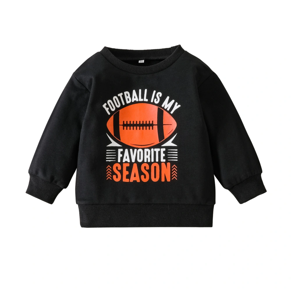 Toddler Boys Black Long Sleeve O Neck Letter Rugby Print Sweatshirt