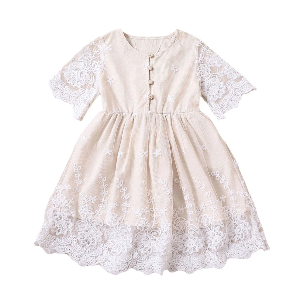 Girls A-Lined Short Sleeves Round Neck Floral Lace Casual Dress 