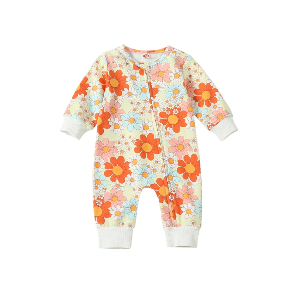 Baby Fall Jumpsuit Cute Long Sleeve Floral Print Romper Zipper Pajamas