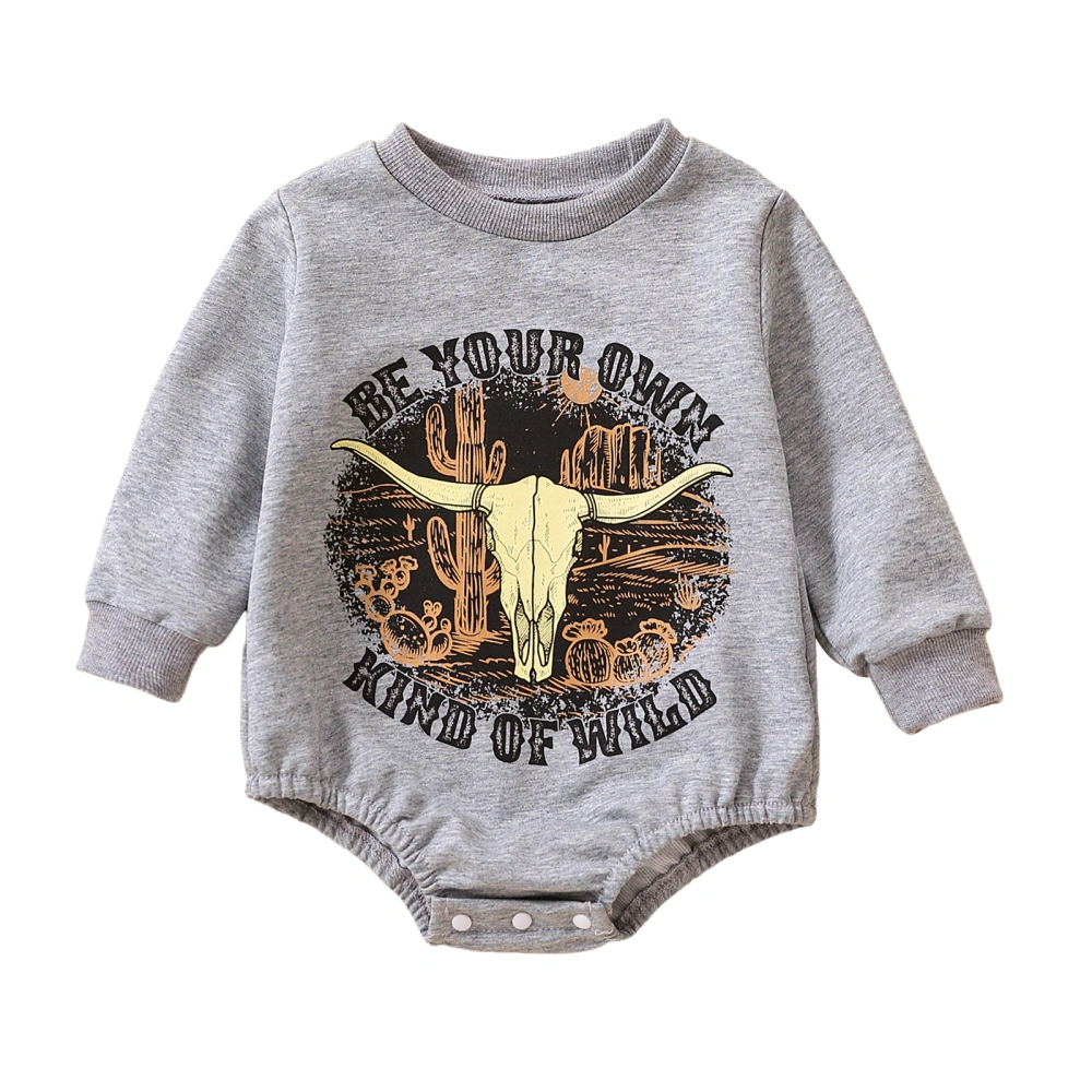 Baby Boy Romper, Long Sleeve Crew Neck Bull Head Print Fall Bodysuit