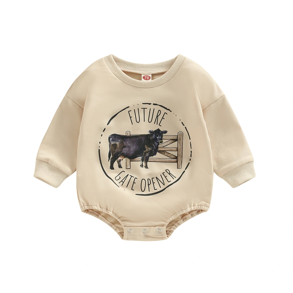 Baby Fall Romper, Long Sleeve Cow Print Bodysuit One-Piece Outfit