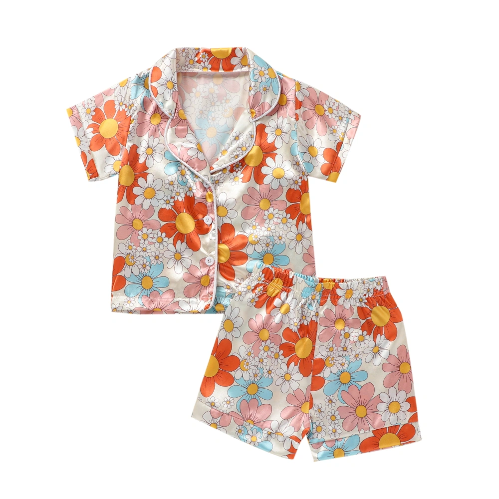 Toddler Girls Short Sleeve Lapel Button Down Shirt + Floral Shorts