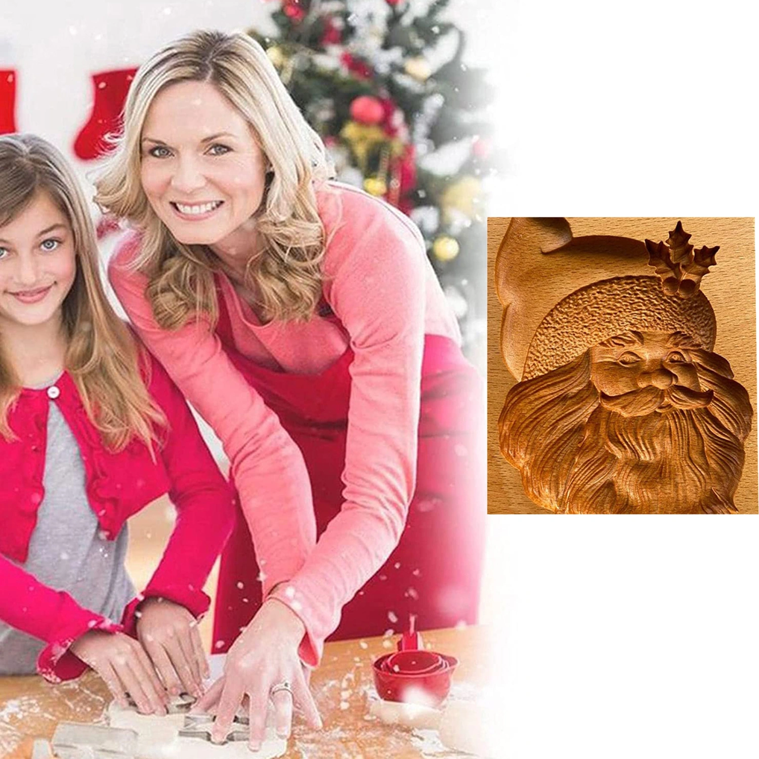 Cookie Mold, Household Santa Claus Wooded Food Mould DIY Baking Tools