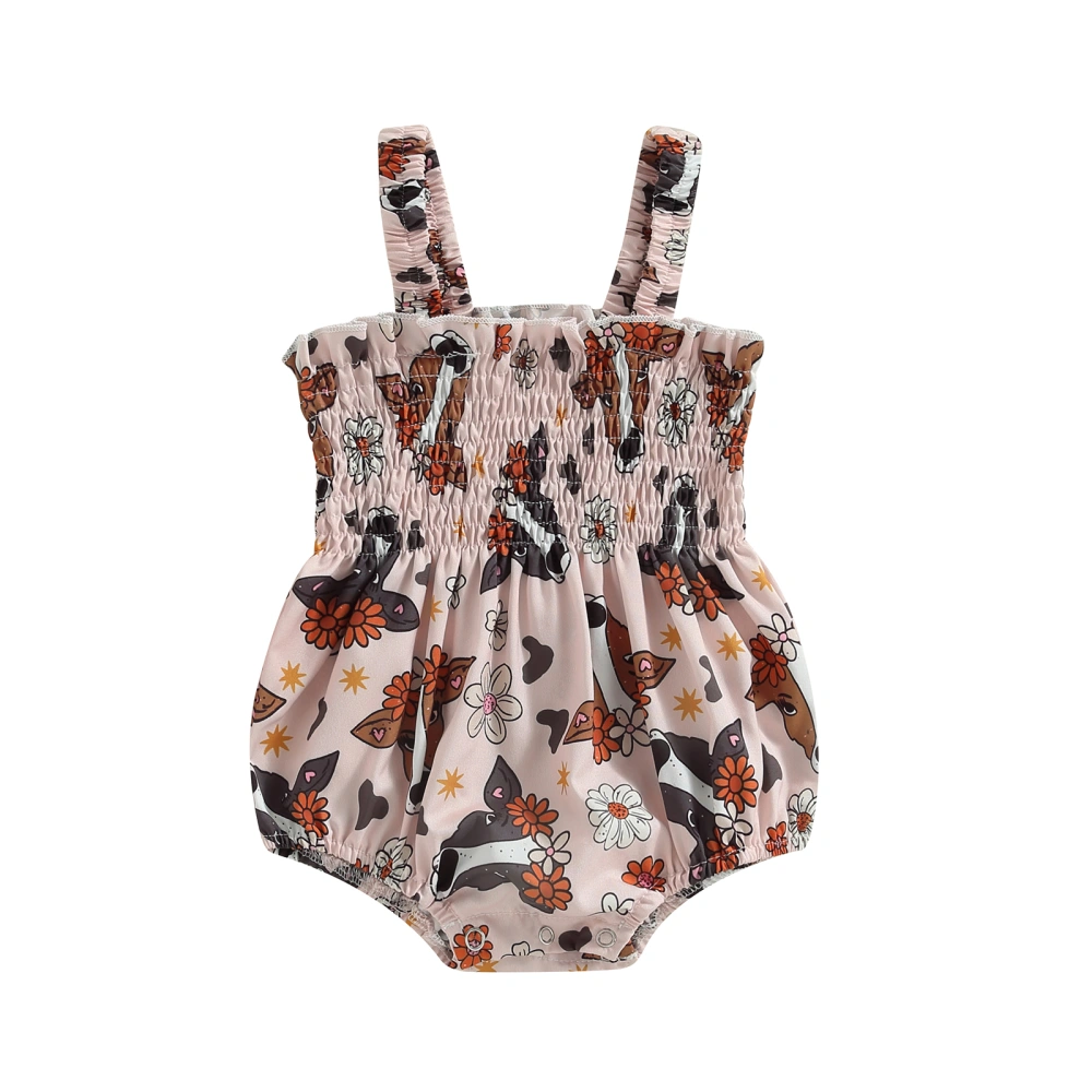 Baby Girls Summer Sleeveless Cattle Head Print Sling Playsuit