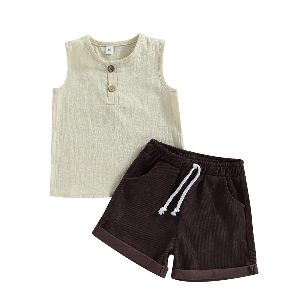 Boys Sleeveless Buttons Vest + Summer Drawstring Short Pants 