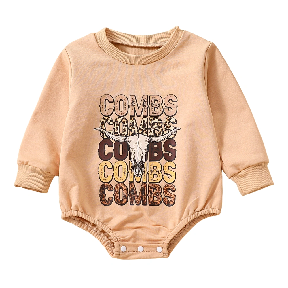 Baby Girls Autumn Khaki Long Sleeve O Neck Letter Print Playsuit