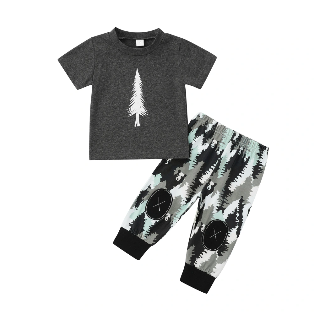 Infant Boys T-shirt and Tree and Panda Print Elastic Waist Trousers