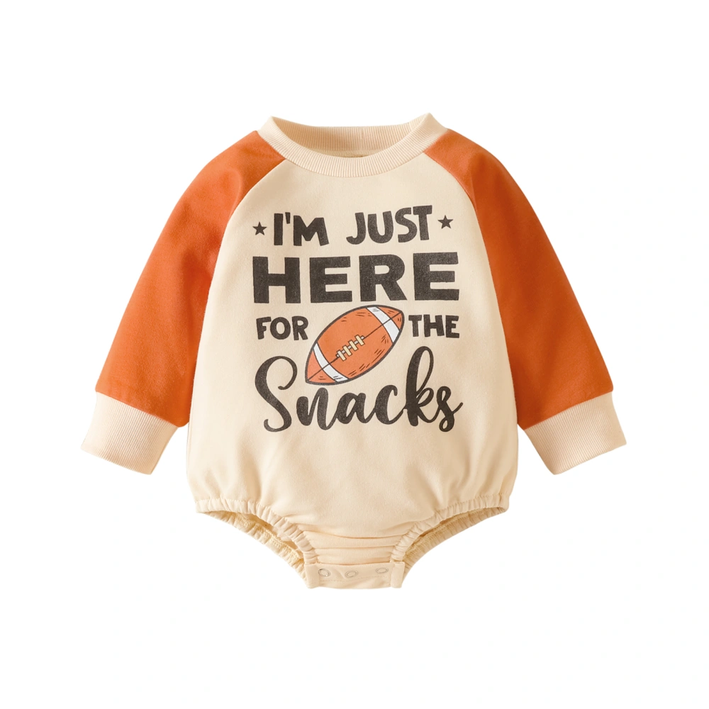 Infant Romper Letter Rugby Print Contrast Color Long Sleeve Jumpsuit