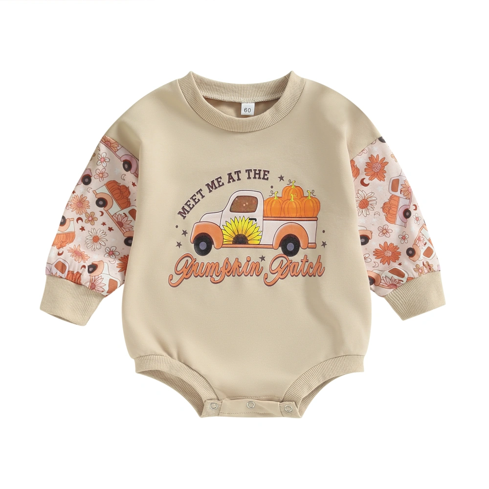 Baby Girls Long Sleeve Letter Floral Pumpkin Print Halloween Romper