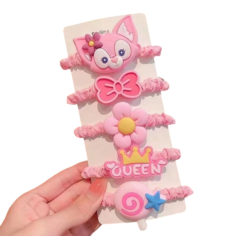 5Pcs Cute Kids Hair Ties Sweet Kawaii Cartoon Bear Rabbit Rubber Band