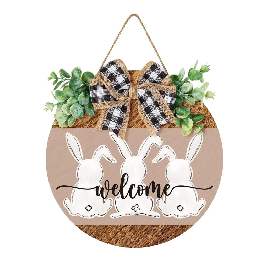 Easter Welcome Sign Decor, Wood Rabbit Print Hanging Front Door Sign