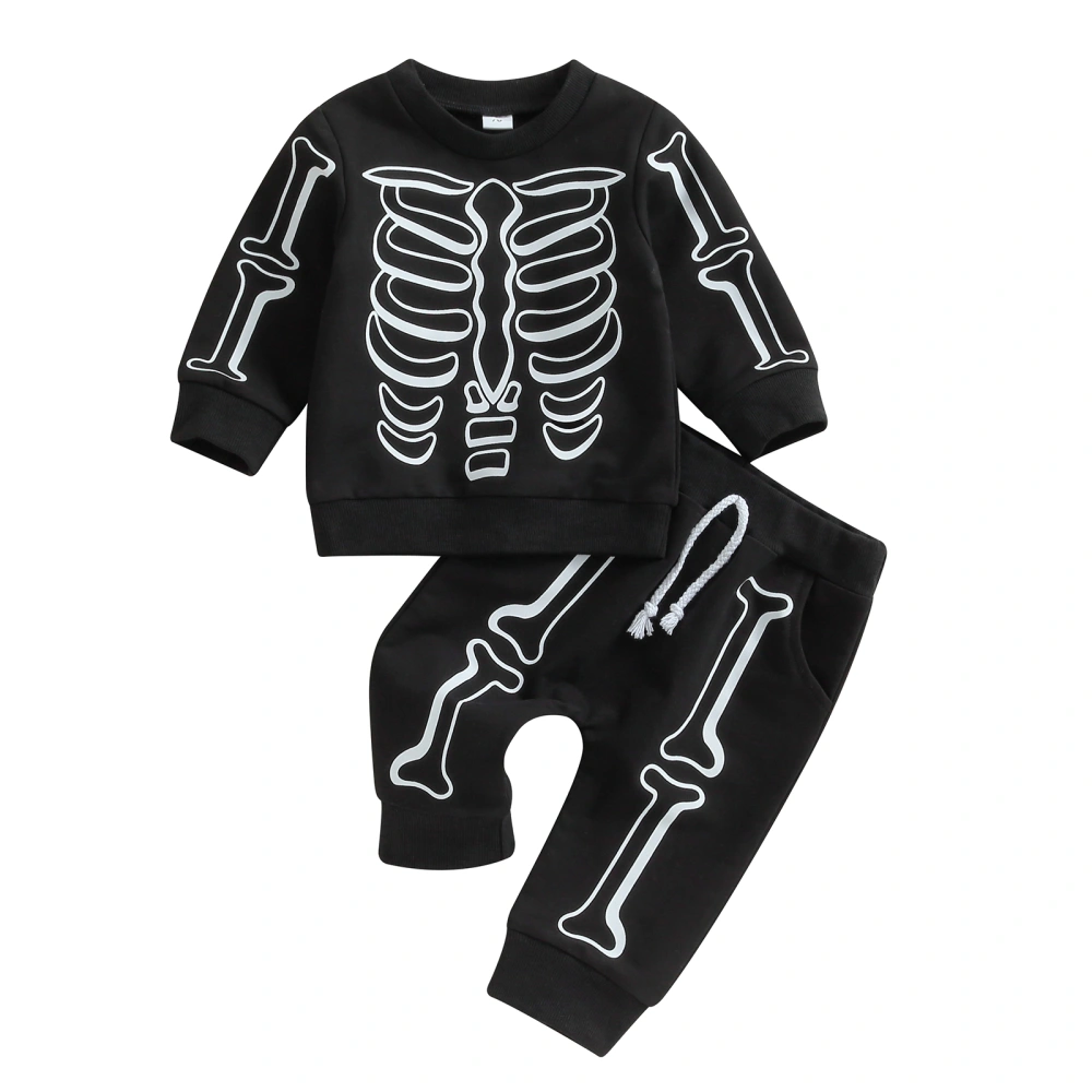 Baby Boys Girls Halloween Outfits Skeleton Print Tops + Pants Set