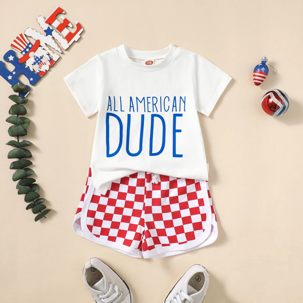 Baby Boys Shorts Set, Short Sleeve Letters T-shirt with Plaid Shorts