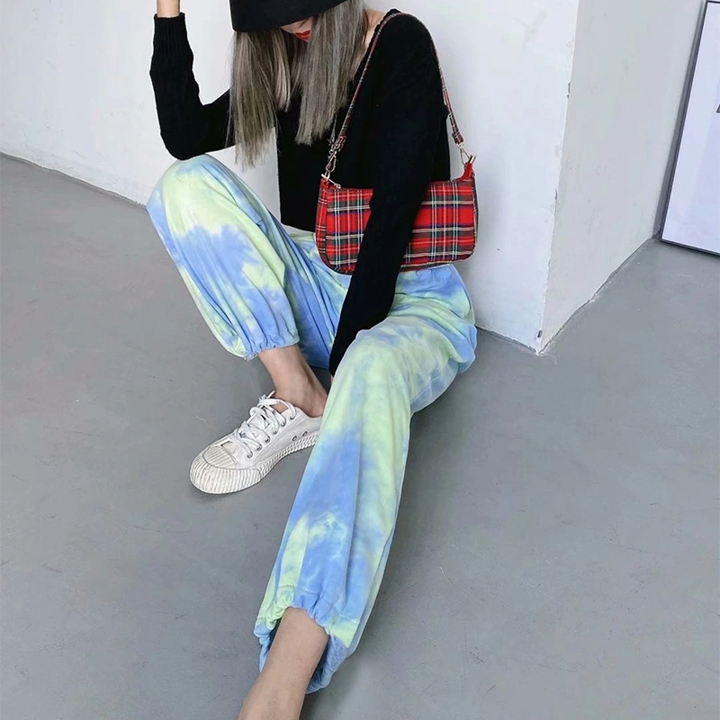 Women Fashion Elastic Waist Tie-dye Pants Ladies Stylish Pants