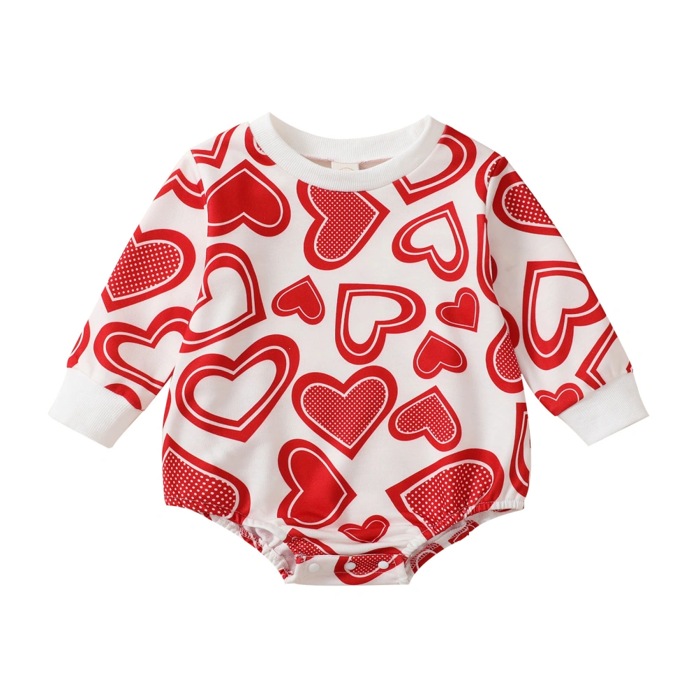 Baby Girls Spring Long Sleeve O Neck Full Heart Print Playsuit