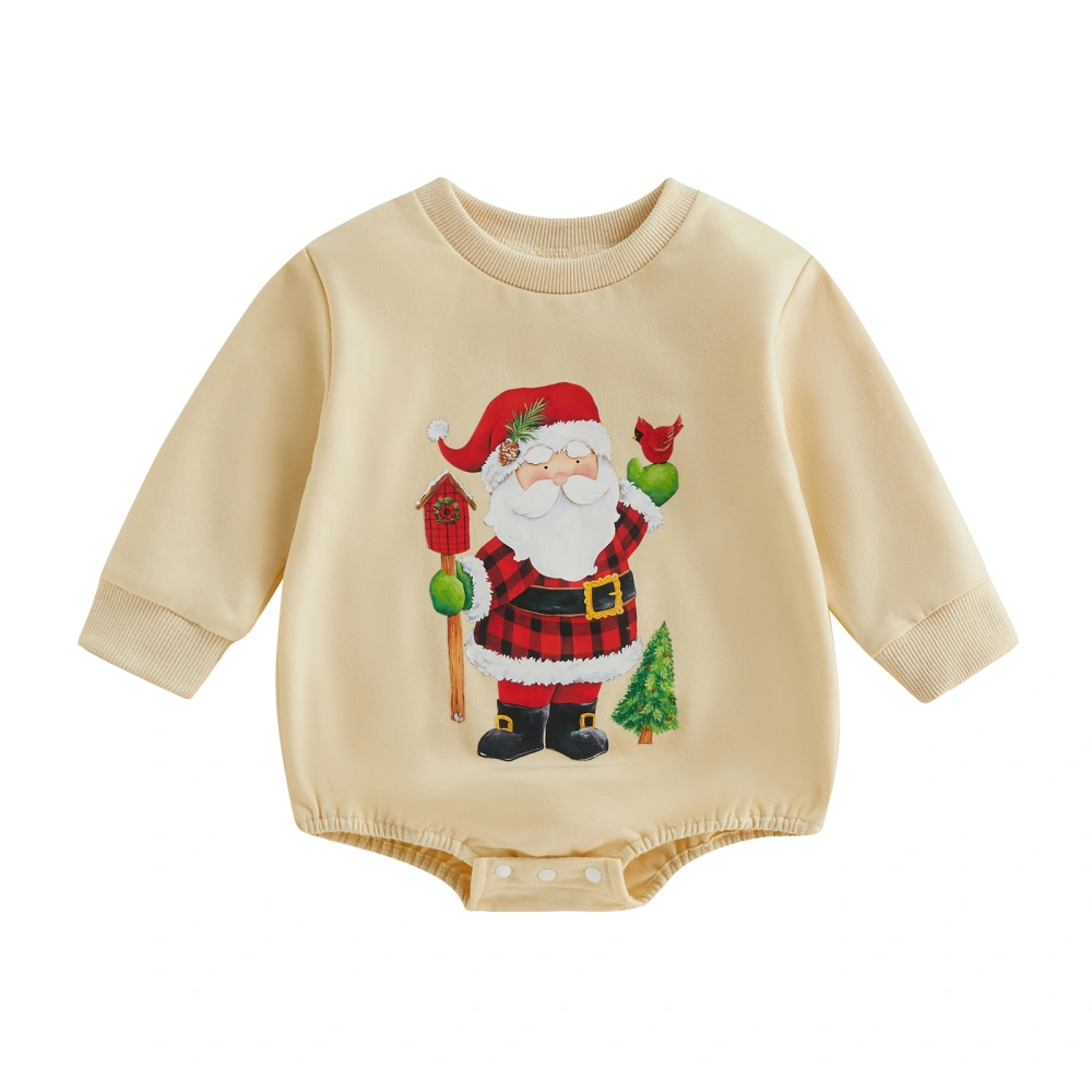 Baby Christmas Romper Letter/Santa Print Round Neck Casual Jumpsuit