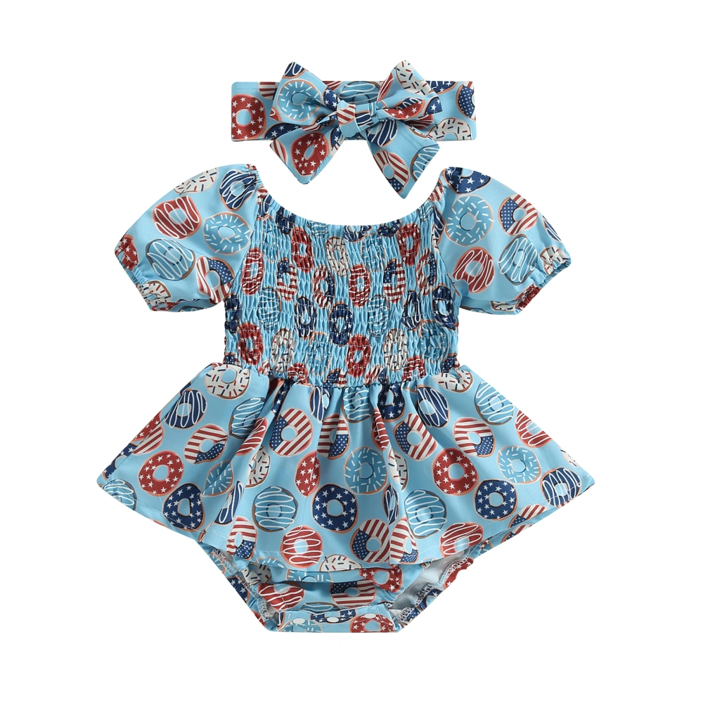 Baby Girls Short Romper Summer Doughnut Dress + Head Band Suit