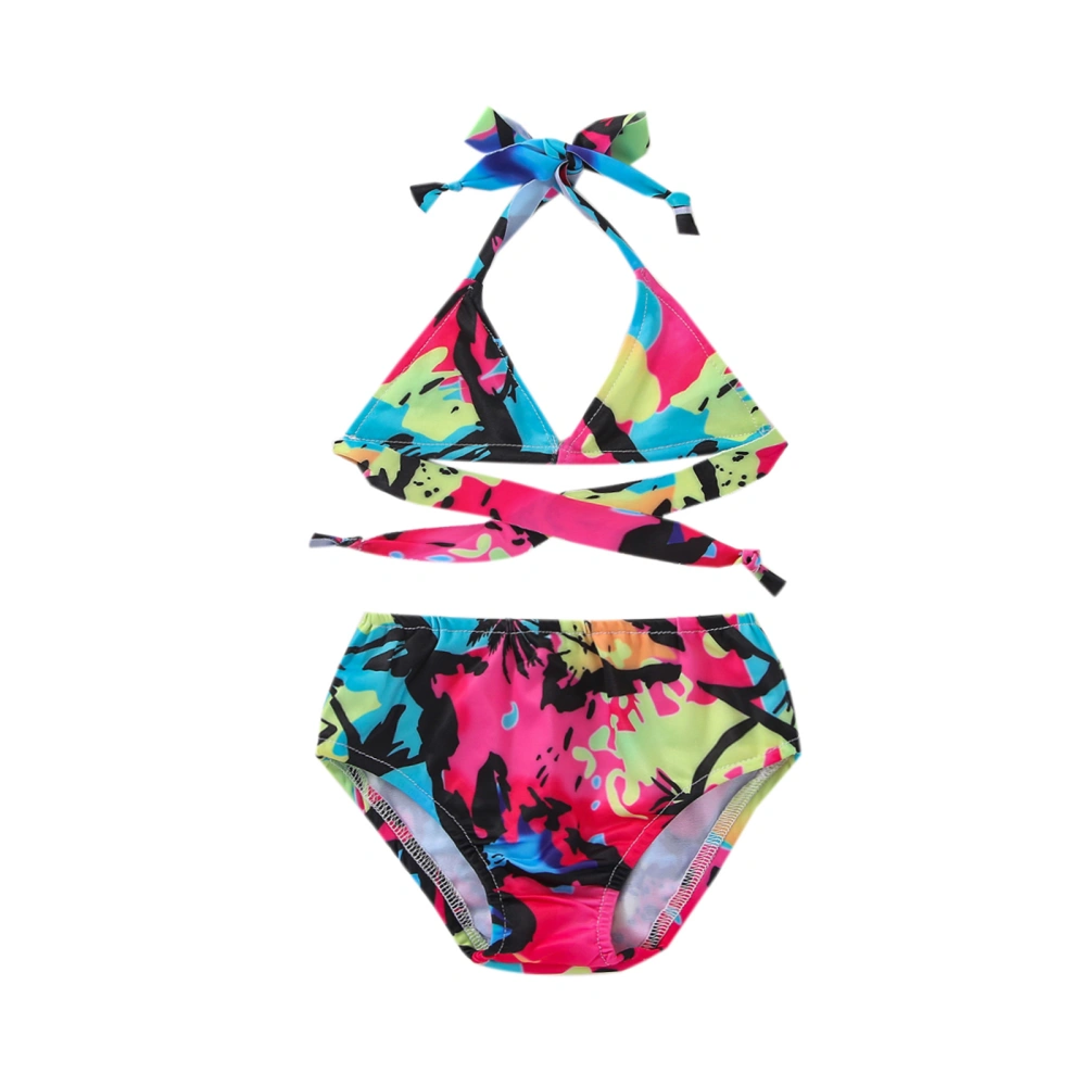 2-Piece Baby Girls Swimsuit, Printing Halterneck Tank Tops + Pantie