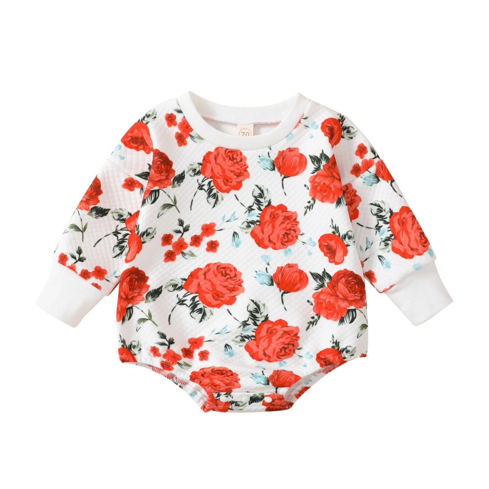 Baby Girls Jumpsuits Floral Printed Round Neck Long Sleeves Romper