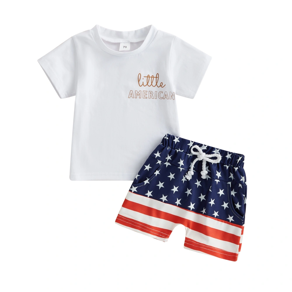 Boys Short Sleeves Round Neck Tops + Drawstring Short Pants 