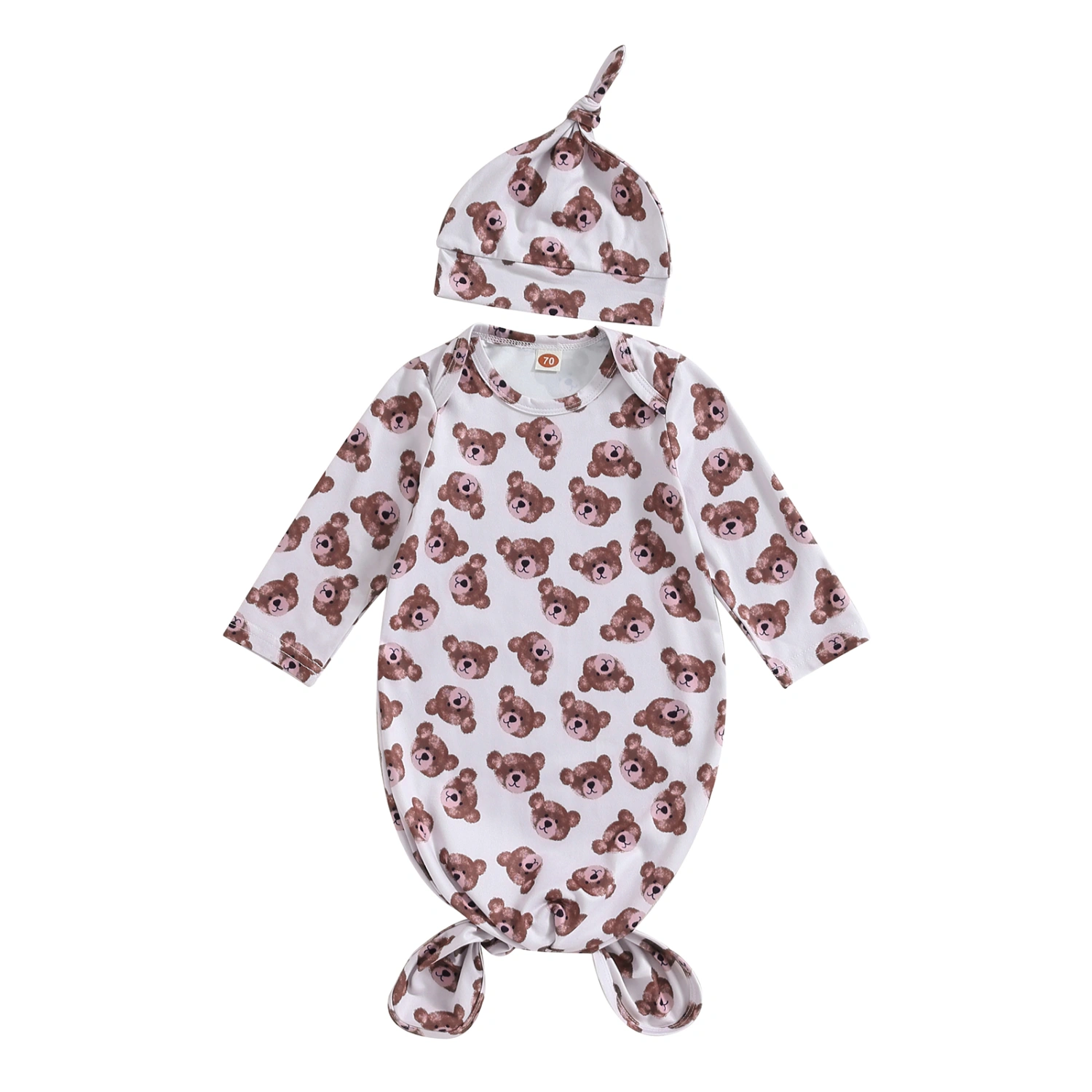Newborn Baby Sleeping Bag with Hat, Bear Print Swaddles Blanket