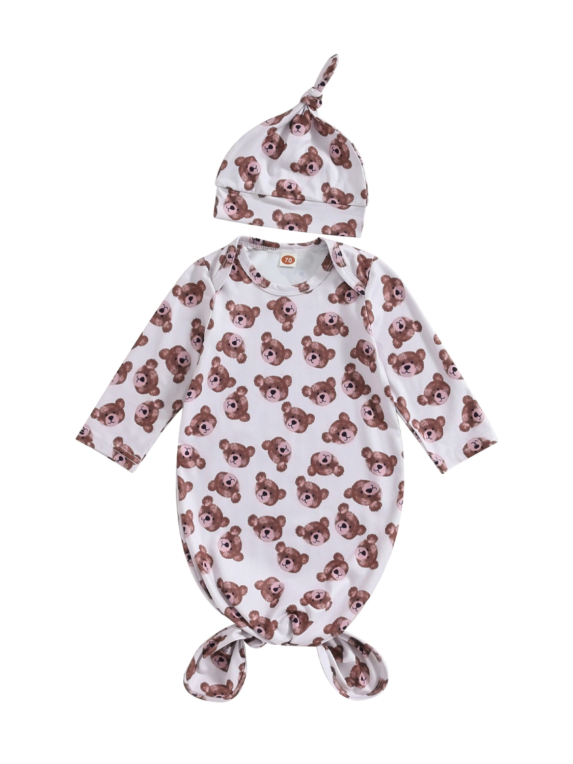 Newborn Baby Sleeping Bag with Hat, Bear Print Swaddles Blanket