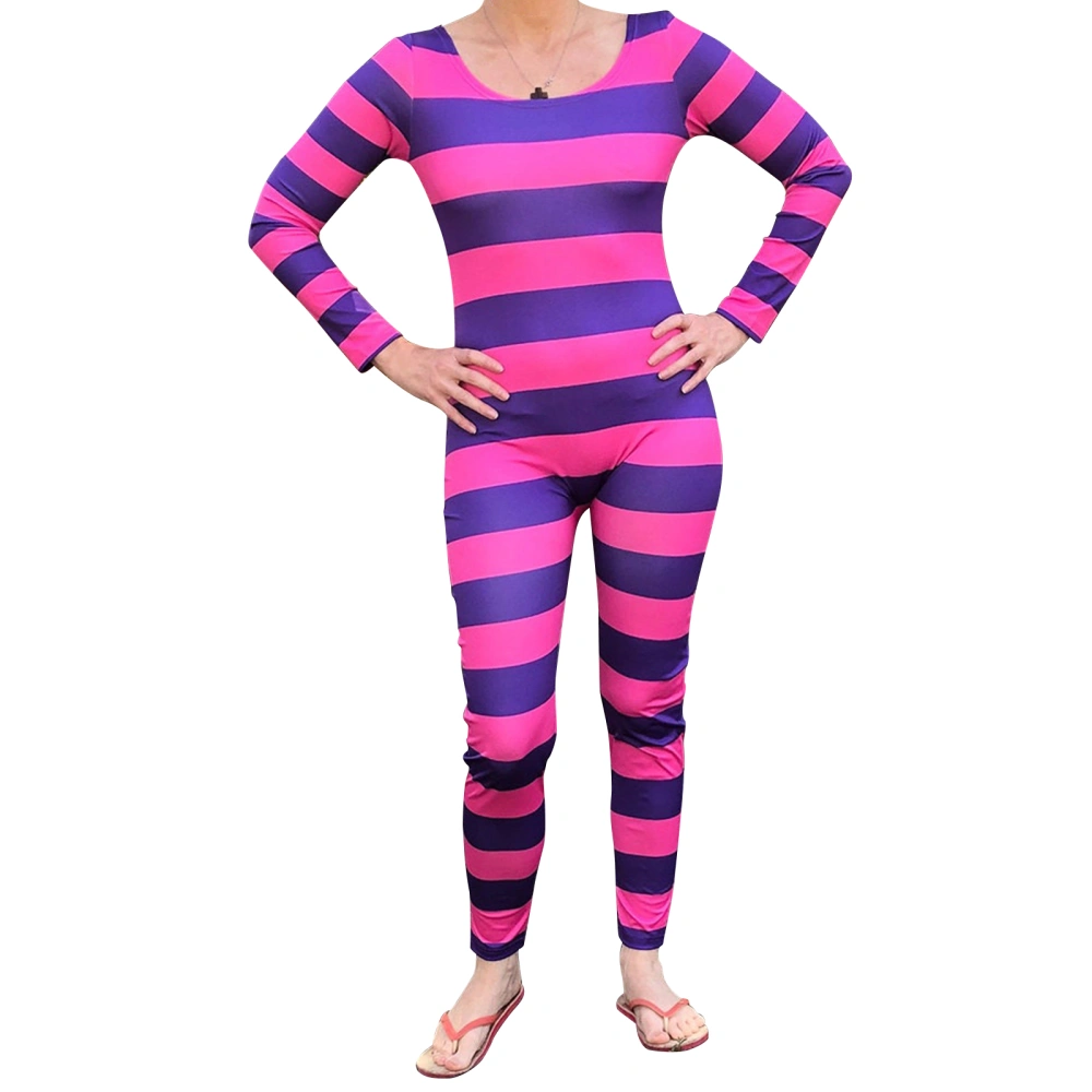 Women's Pink Purple Striped Long Sleeve Jumpsuit Cosplay Costume